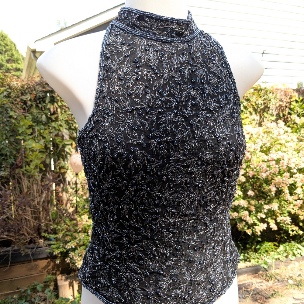 Papell Boutique Black Beaded Evening Top